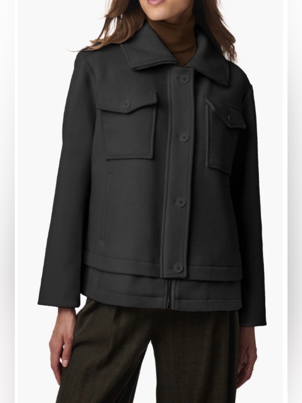 Bernardo Metro Haven Oversized Wool Blend Button-Front Jacket Black Womens Sz S